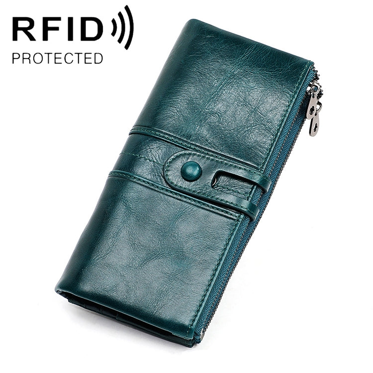 3520 Long Cowhide Leather Folding Anti-magnetic RFID Wallet for Ladies, with Card Slots, 3520 Green, 3520 Blue, 3520 Red, 3520 Yellowish-brown, 3520 Black, 3520 Coffee