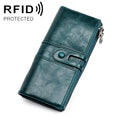 3520 Long Cowhide Leather Folding Anti-magnetic RFID Wallet for Ladies, with Card Slots, 3520 Green, 3520 Blue, 3520 Red, 3520 Yellowish-brown, 3520 Black, 3520 Coffee
