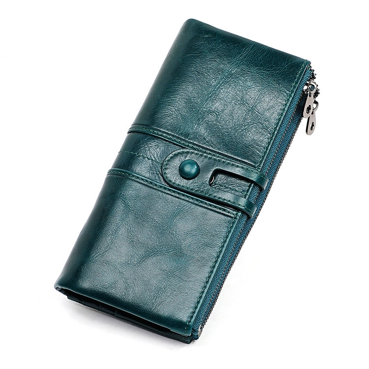 3520 Long Cowhide Leather Folding Anti-magnetic RFID Wallet for Ladies, with Card Slots, 3520 Green, 3520 Blue, 3520 Red, 3520 Yellowish-brown, 3520 Black, 3520 Coffee