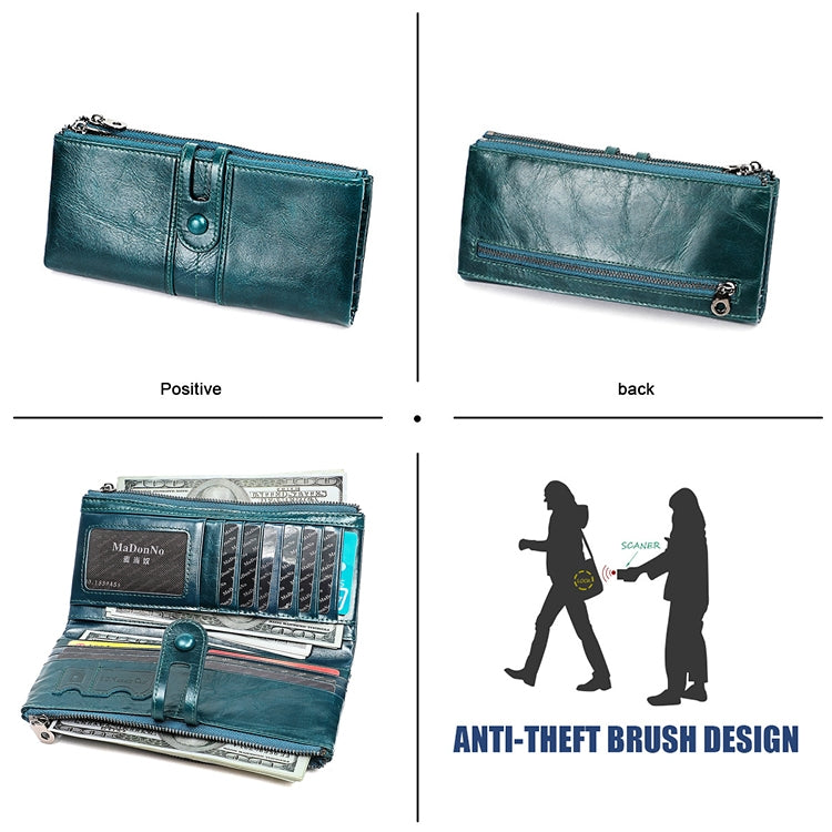 3520 Long Cowhide Leather Folding Anti-magnetic RFID Wallet for Ladies, with Card Slots, 3520 Green, 3520 Blue, 3520 Red, 3520 Yellowish-brown, 3520 Black, 3520 Coffee