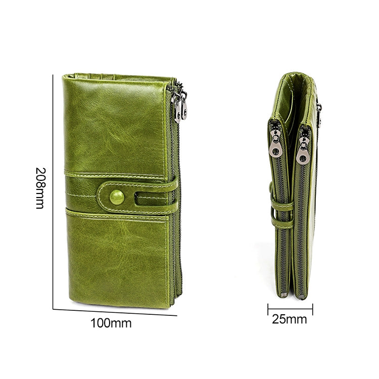 3520 Long Cowhide Leather Folding Anti-magnetic RFID Wallet for Ladies, with Card Slots, 3520 Green, 3520 Blue, 3520 Red, 3520 Yellowish-brown, 3520 Black, 3520 Coffee