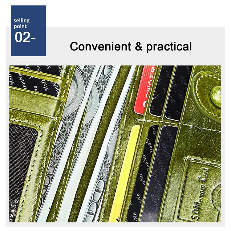 3520 Long Cowhide Leather Folding Anti-magnetic RFID Wallet for Ladies, with Card Slots, 3520 Green, 3520 Blue, 3520 Red, 3520 Yellowish-brown, 3520 Black, 3520 Coffee