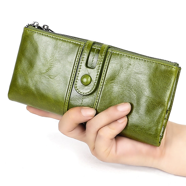3520 Long Cowhide Leather Folding Anti-magnetic RFID Wallet for Ladies, with Card Slots, 3520 Green, 3520 Blue, 3520 Red, 3520 Yellowish-brown, 3520 Black, 3520 Coffee