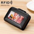 KB188 Horizontal Cowhide Leather Organ Shape Multiple Card Slots Anti-magnetic RFID Wallet for Ladies, with Transparent Window, KB188 Black, KB188 Coffee, KB188 Purple, KB188 Rose Red, KB188 Sapphire Blue