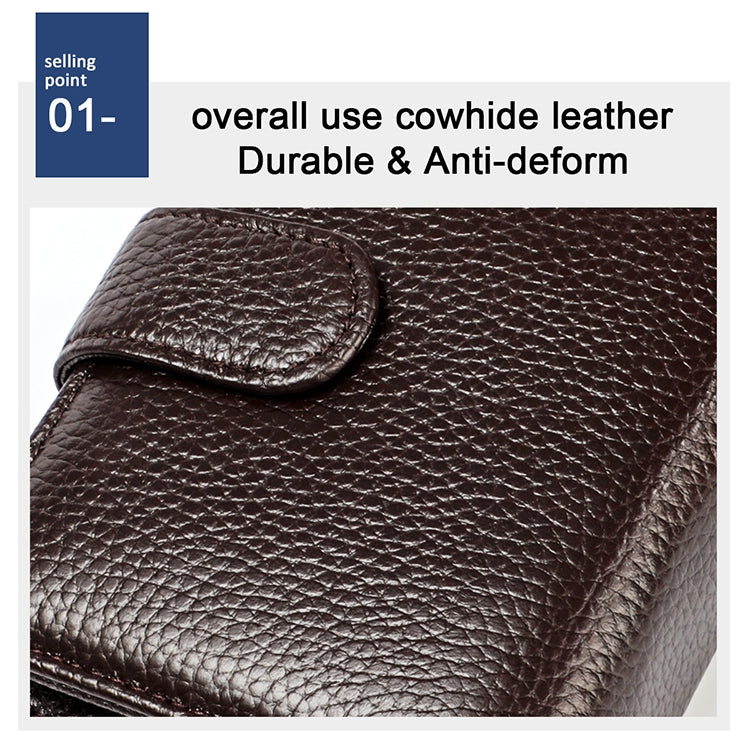 KB192 Buckle Zipper Cowhide Leather Organ Shape Multiple Card Slots Anti-magnetic RFID Wallet Clutch Bag for Men, KB192 Black, KB192 Coffee