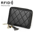 KB213 Diamond Texture Zipper Cowhide Leather Double Row Organ Shape Multiple Card Slots Anti-magnetic RFID Wallet Clutch Bag for Ladies, KB213 Black, KB213 Pink, KB213 Blue, KB213 Light Pink, KB213 Rose Red