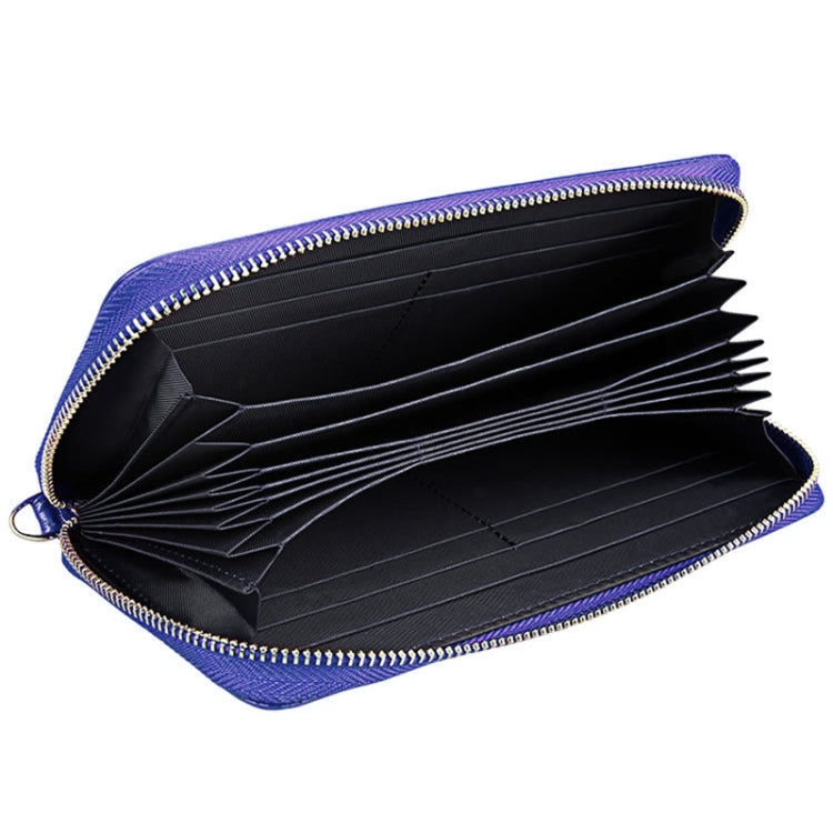 Genuine Cowhide Leather Litchi Texture Zipper Long Style Card Holder Wallet RFID Blocking Coin Purse Card Bag Protect Case with Hand Strap for Women, Size: 20*10.5*3cm