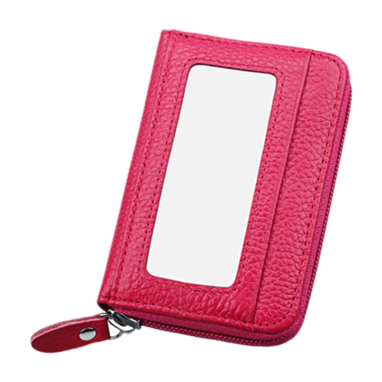 Genuine Cowhide Leather Solid Color Zipper Horizontal Card Holder Wallet RFID Blocking Card Bag Protect Case with 12 Card Slots, Size: 11.5*7.5cm