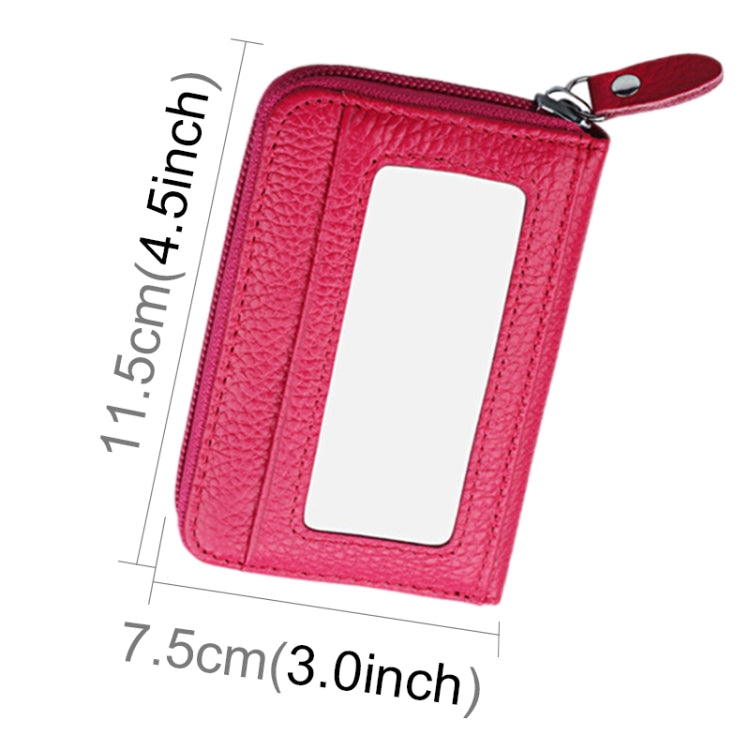 Genuine Cowhide Leather Solid Color Zipper Horizontal Card Holder Wallet RFID Blocking Card Bag Protect Case with 12 Card Slots, Size: 11.5*7.5cm