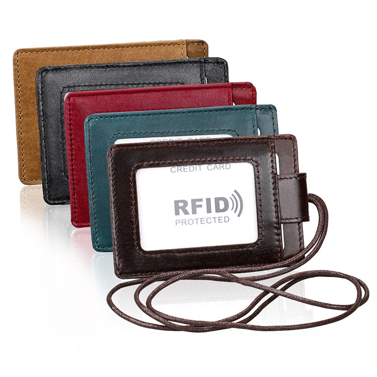 KB153 Antimagnetic RFID Leather Card Holder ID Card Badge with Lanyard
