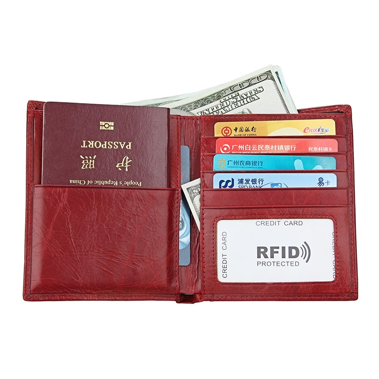 8235 Antimagnetic RFID Multi-function Crazy Horse Texture Leather Wallet Passport Bag