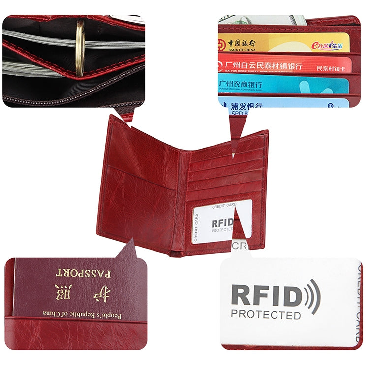 8235 Antimagnetic RFID Multi-function Crazy Horse Texture Leather Wallet Passport Bag