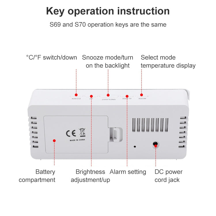 TS-S69-R Multifunctional LED Alarm Clock Battery / Plug-in Charging Dual-purpose Make-up Mirror Clock, TS-S69-G, TS-S69-HW