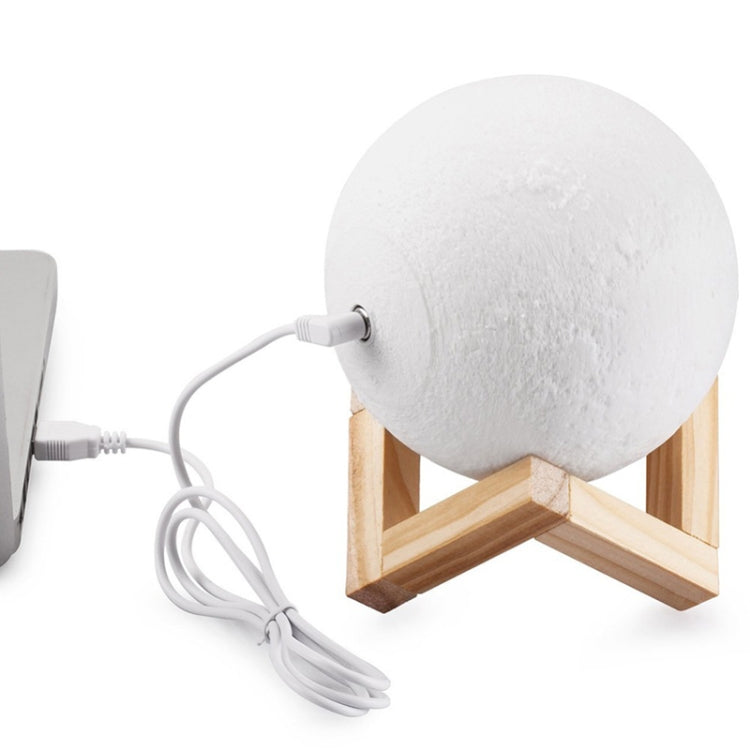 Customized Touch Switch 3-color 3D Print Moon Lamp USB Charging Energy-saving LED Night Light with Wooden Holder Base, 8cm, 10cm, 13cm, 15cm, 18cm, 20cm