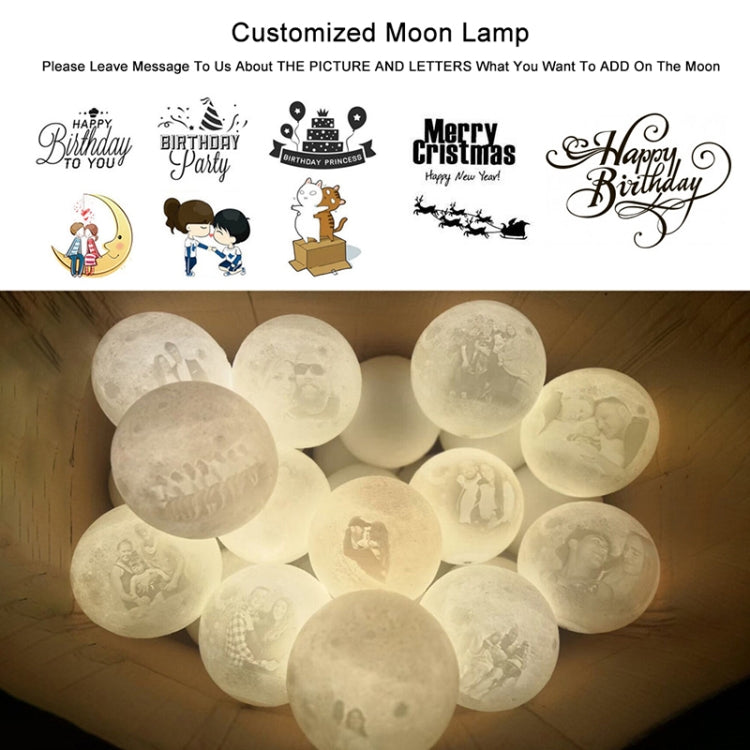 Customized Patted 3-color 3D Print Moon Lamp USB Charging Energy-saving LED Night Light with Wooden Holder Base, 8cm, 10cm, 13cm, 15cm, 18cm, 20cm