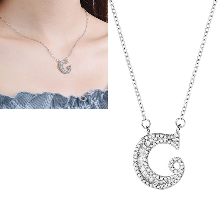 Women Fashion S925 Sterling Silver English Alphabet Pendant Necklace, A, B, C, D, E, F, G, H, I, J, K, L, M, N, O, P, Q, R, S, T, U, V, W, X, Y, Z