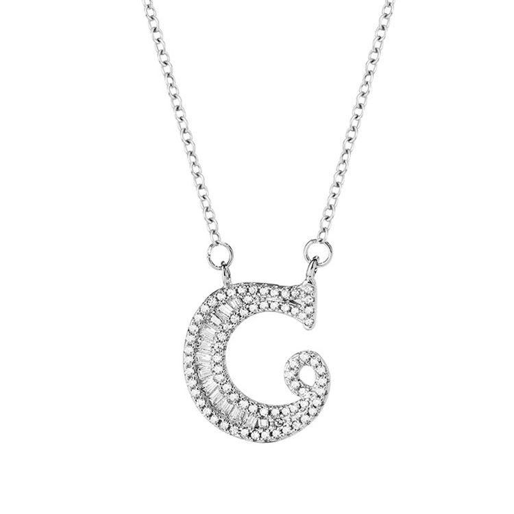 Women Fashion S925 Sterling Silver English Alphabet Pendant Necklace, A, B, C, D, E, F, G, H, I, J, K, L, M, N, O, P, Q, R, S, T, U, V, W, X, Y, Z