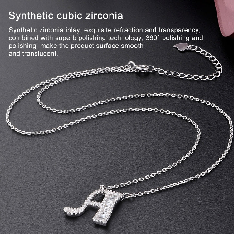 Women Fashion S925 Sterling Silver English Alphabet Pendant Necklace, A, B, C, D, E, F, G, H, I, J, K, L, M, N, O, P, Q, R, S, T, U, V, W, X, Y, Z
