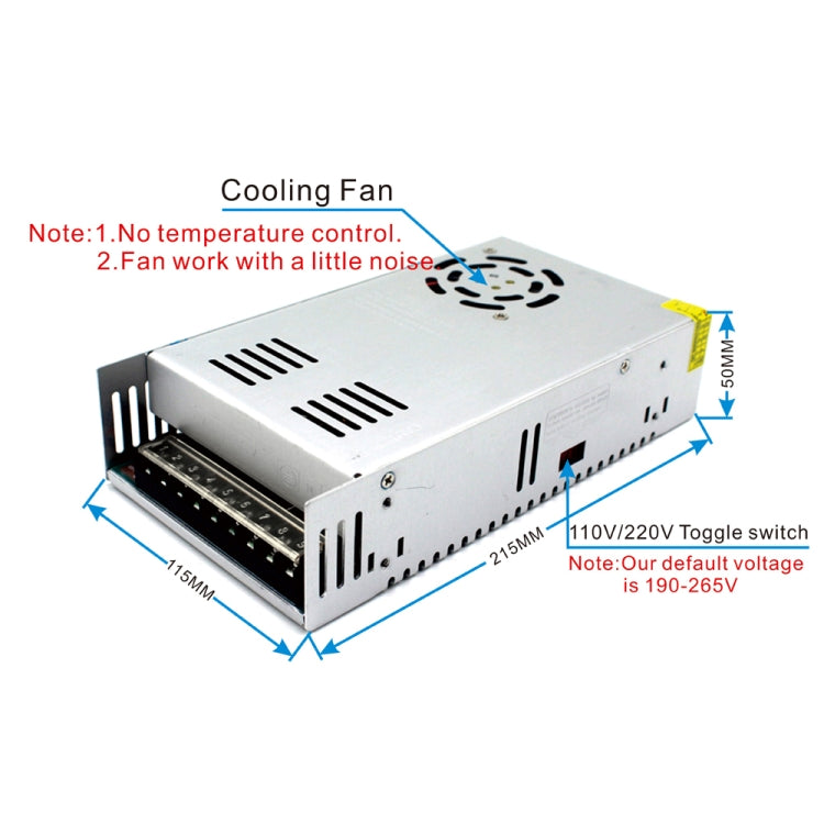 Light Bar Regulated Switching Power Supply LED Transformer, Size: 215 x 115 x 50mm, S-300-5 DC5V 60A 300W, S-350-5 DC5V 70A 350W, S-360-12 DC12V 30A 360W, S-400-12 DC12V 33A 400W, S-480-12 DC12V 40A 480W, S-600-12 DC12V 50A 600W, S-360-24 DC24V 15A 360...