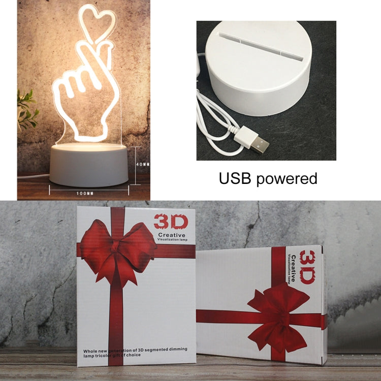 White Base Creative 3D Tricolor LED Decorative Night Light, Button USB Version, Cat, Iorn Tower, I Love You, Owl, Jellyfish, Love Balloon Bear, Castle in the Sky, Have You All the Way, Love Bear, Deer, Geometric Horse, Castle, Pig, Heart, Love Balloon ...