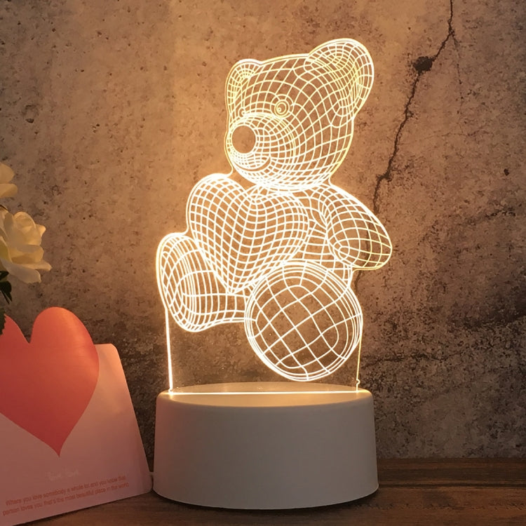 White Base Creative 3D Tricolor LED Decorative Night Light, Button USB Version, Cat, Iorn Tower, I Love You, Owl, Jellyfish, Love Balloon Bear, Castle in the Sky, Have You All the Way, Love Bear, Deer, Geometric Horse, Castle, Pig, Heart, Love Balloon ...