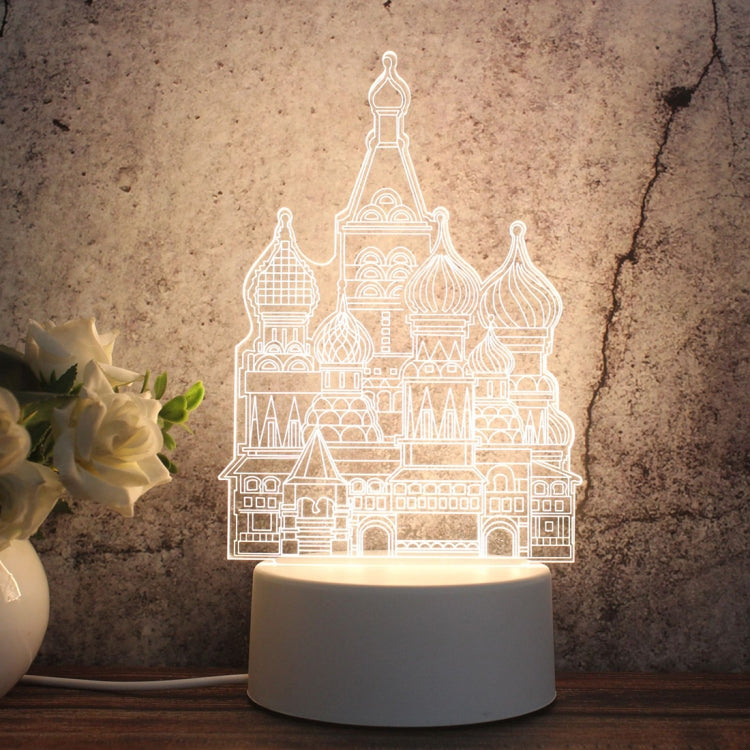 White Base Creative 3D Tricolor LED Decorative Night Light, Button USB Version, Cat, Iorn Tower, I Love You, Owl, Jellyfish, Love Balloon Bear, Castle in the Sky, Have You All the Way, Love Bear, Deer, Geometric Horse, Castle, Pig, Heart, Love Balloon ...