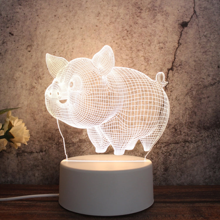 White Base Creative 3D Tricolor LED Decorative Night Light, Button USB Version, Cat, Iorn Tower, I Love You, Owl, Jellyfish, Love Balloon Bear, Castle in the Sky, Have You All the Way, Love Bear, Deer, Geometric Horse, Castle, Pig, Heart, Love Balloon ...