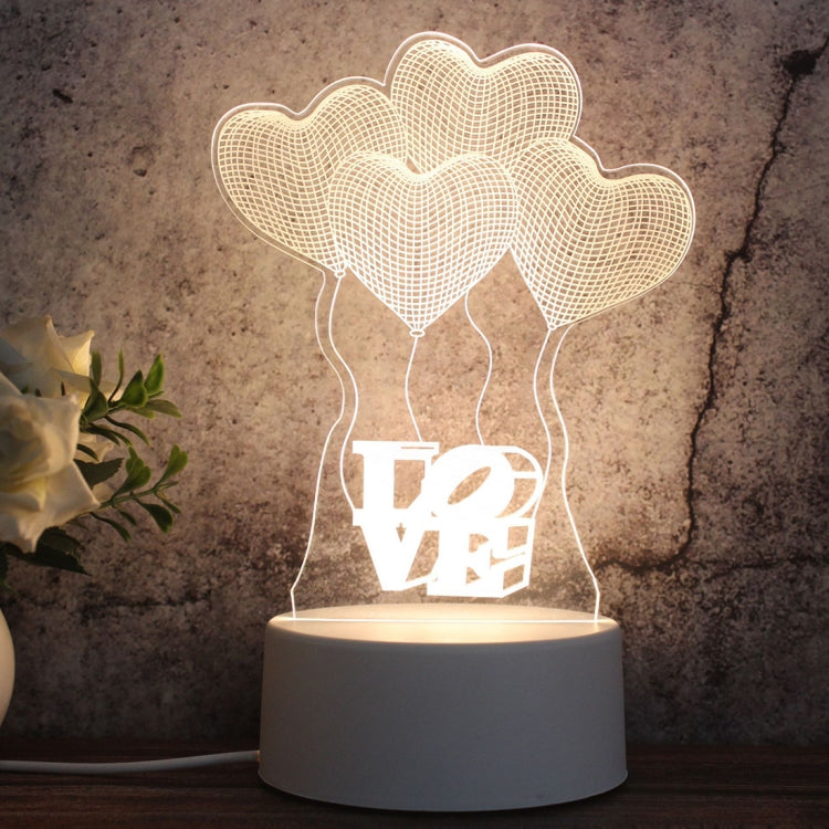 White Base Creative 3D Tricolor LED Decorative Night Light, Button USB Version, Cat, Iorn Tower, I Love You, Owl, Jellyfish, Love Balloon Bear, Castle in the Sky, Have You All the Way, Love Bear, Deer, Geometric Horse, Castle, Pig, Heart, Love Balloon ...