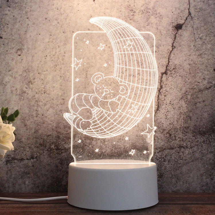 White Base Creative 3D Tricolor LED Decorative Night Light, Button USB Version, Cat, Iorn Tower, I Love You, Owl, Jellyfish, Love Balloon Bear, Castle in the Sky, Have You All the Way, Love Bear, Deer, Geometric Horse, Castle, Pig, Heart, Love Balloon ...