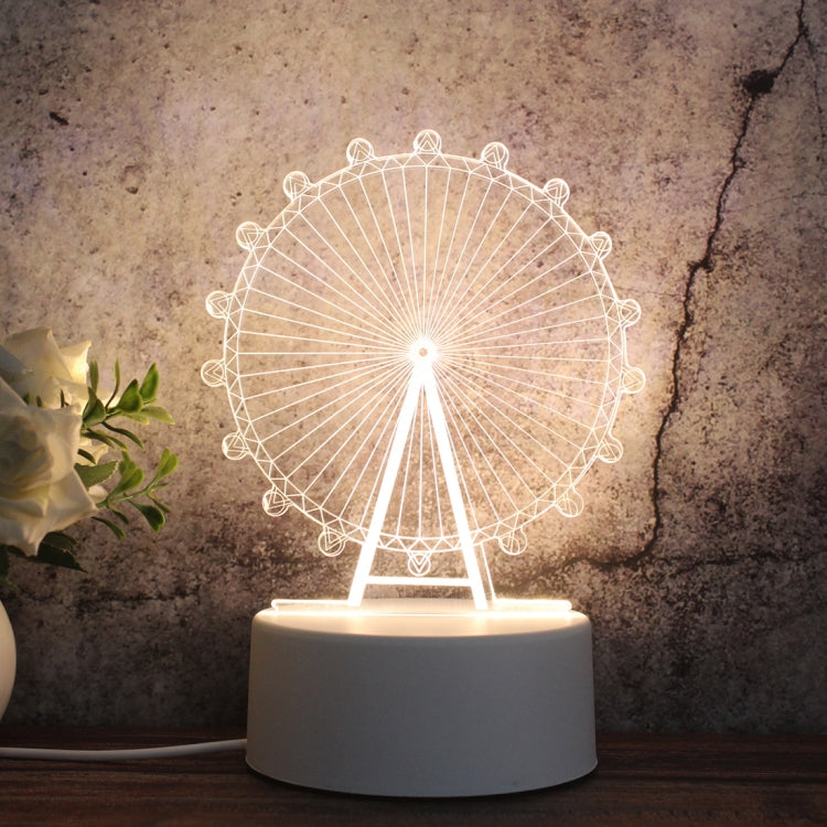 White Base Creative 3D Tricolor LED Decorative Night Light, Button USB Version, Cat, Iorn Tower, I Love You, Owl, Jellyfish, Love Balloon Bear, Castle in the Sky, Have You All the Way, Love Bear, Deer, Geometric Horse, Castle, Pig, Heart, Love Balloon ...