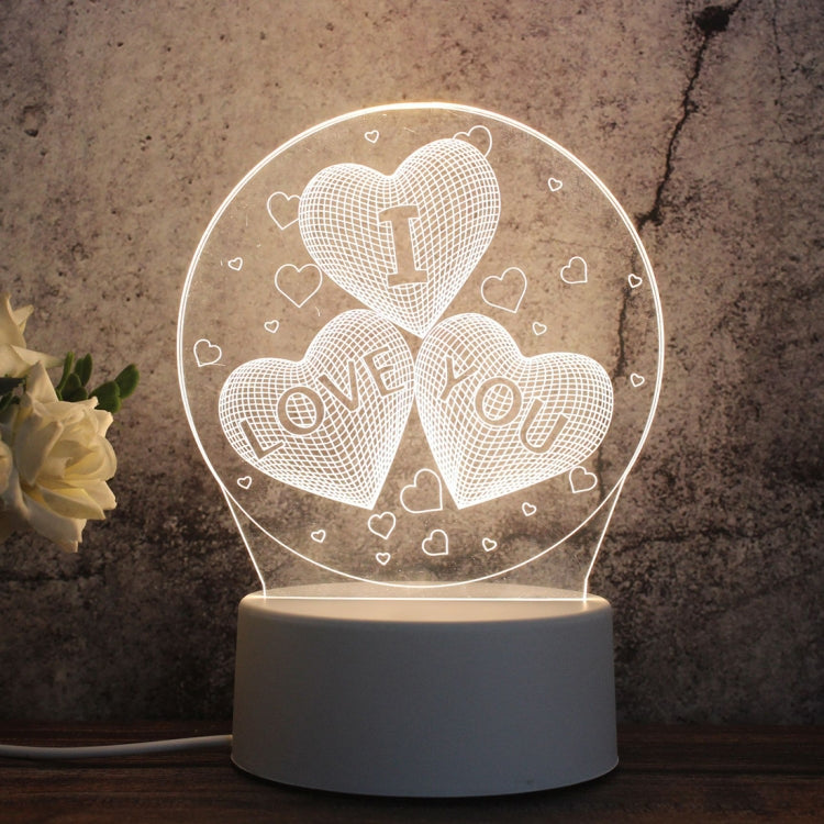 White Base Creative 3D Tricolor LED Decorative Night Light, Button Plug Version, Cat, Iorn Tower, I Love You, Plain Sailing, Owl, Jellyfish, Love Balloon Bear, Castle in the Sky, Have You All the Way, Love Bear, Deer, Geometric Horse, Castle, Pig, Hear...
