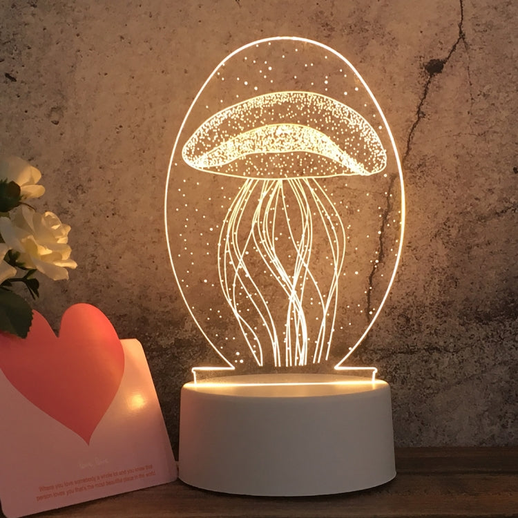 White Base Creative 3D Tricolor LED Decorative Night Light, Button Plug Version, Cat, Iorn Tower, I Love You, Plain Sailing, Owl, Jellyfish, Love Balloon Bear, Castle in the Sky, Have You All the Way, Love Bear, Deer, Geometric Horse, Castle, Pig, Hear...