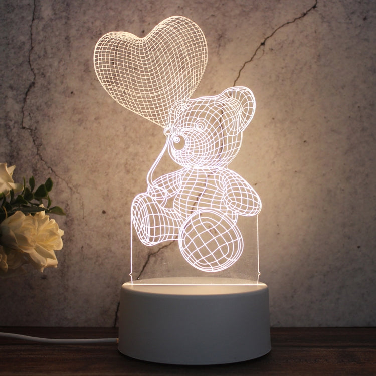 White Base Creative 3D Tricolor LED Decorative Night Light, Button Plug Version, Cat, Iorn Tower, I Love You, Plain Sailing, Owl, Jellyfish, Love Balloon Bear, Castle in the Sky, Have You All the Way, Love Bear, Deer, Geometric Horse, Castle, Pig, Hear...