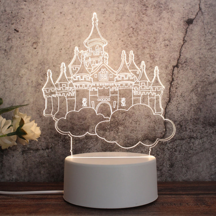 White Base Creative 3D Tricolor LED Decorative Night Light, Button Plug Version, Cat, Iorn Tower, I Love You, Plain Sailing, Owl, Jellyfish, Love Balloon Bear, Castle in the Sky, Have You All the Way, Love Bear, Deer, Geometric Horse, Castle, Pig, Hear...