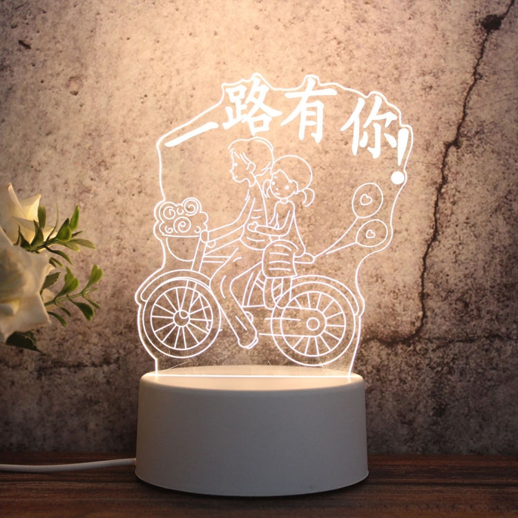 White Base Creative 3D Tricolor LED Decorative Night Light, Button Plug Version, Cat, Iorn Tower, I Love You, Plain Sailing, Owl, Jellyfish, Love Balloon Bear, Castle in the Sky, Have You All the Way, Love Bear, Deer, Geometric Horse, Castle, Pig, Hear...