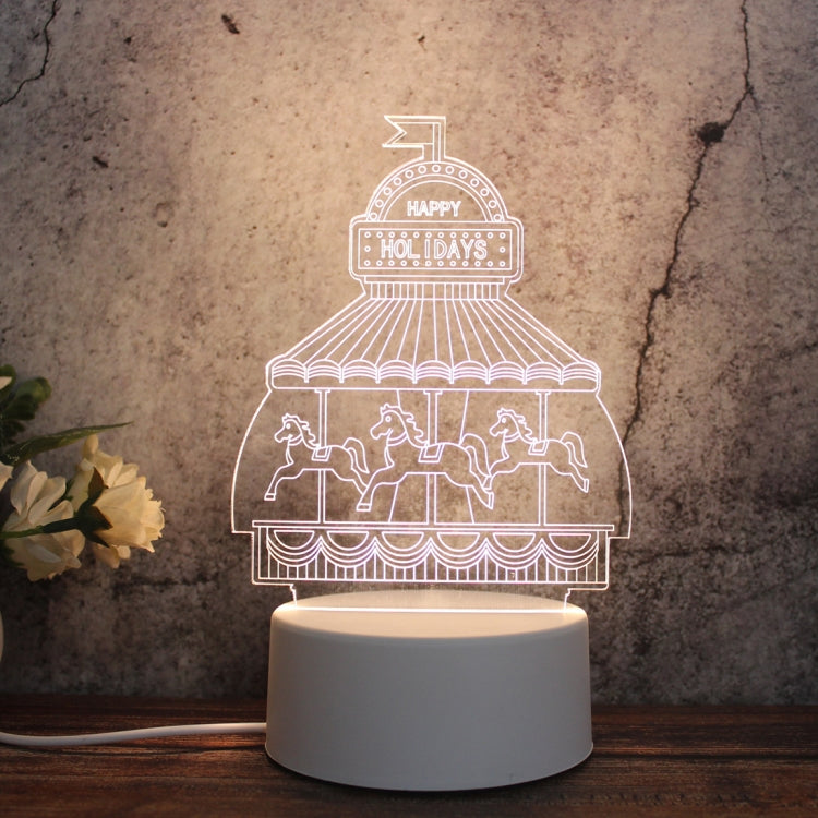 White Base Creative 3D Tricolor LED Decorative Night Light, Button Plug Version, Cat, Iorn Tower, I Love You, Plain Sailing, Owl, Jellyfish, Love Balloon Bear, Castle in the Sky, Have You All the Way, Love Bear, Deer, Geometric Horse, Castle, Pig, Hear...