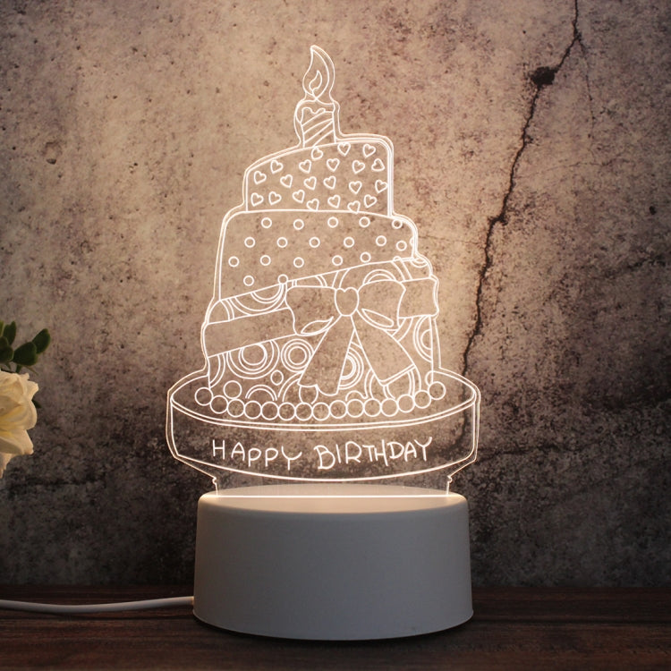 White Base Creative 3D Tricolor LED Decorative Night Light, Button Plug Version, Cat, Iorn Tower, I Love You, Plain Sailing, Owl, Jellyfish, Love Balloon Bear, Castle in the Sky, Have You All the Way, Love Bear, Deer, Geometric Horse, Castle, Pig, Hear...