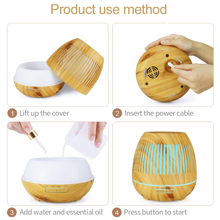 400ml Hollow-out LED Humidifier Wood Grain Air Purifier Aromatherapy Machine with Colorful LED Light, AU Plug, EU Plug, UK Plug, US Plug