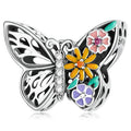 S925 Sterling Silver Flower Butterfly Beads DIY Bracelet Necklace Accessories, Flower Butterfly