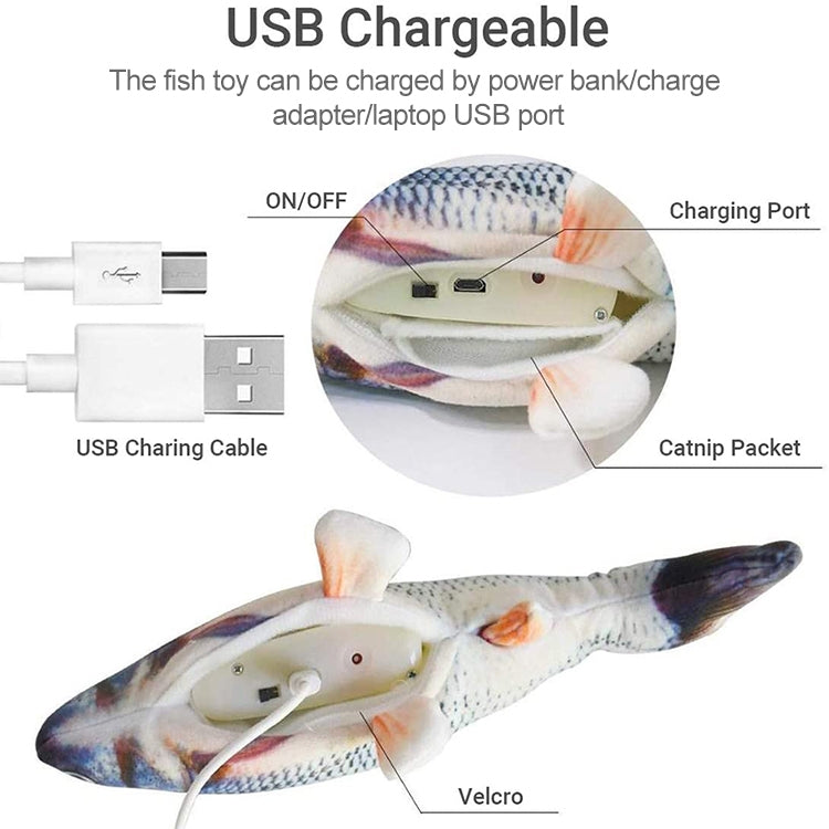 USB Charging Pet Simulation Fish Electric Cat Interactive Toy, Size：30cn, Size: 30cm (Black Grass Carp), Size: 30cm (Salmon), Size: 30cm (Yellow Carp), Size: 30cm (Silver Dragon Fish), Size: 30cm (Clownfish), Size: 30cm (Golden Dragon)                 ...