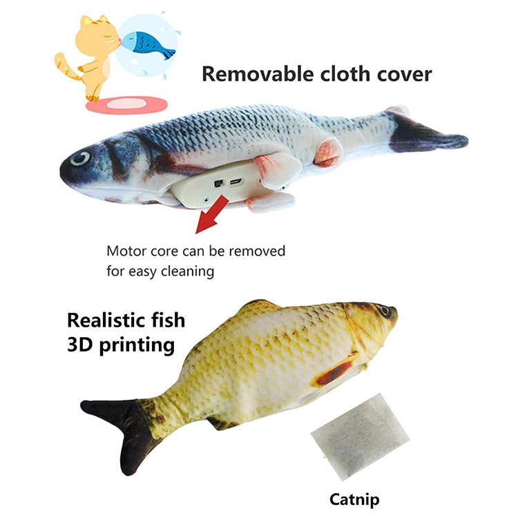 USB Charging Pet Simulation Fish Electric Cat Interactive Toy, Size：30cn, Size: 30cm (Black Grass Carp), Size: 30cm (Salmon), Size: 30cm (Yellow Carp), Size: 30cm (Silver Dragon Fish), Size: 30cm (Clownfish), Size: 30cm (Golden Dragon)                 ...