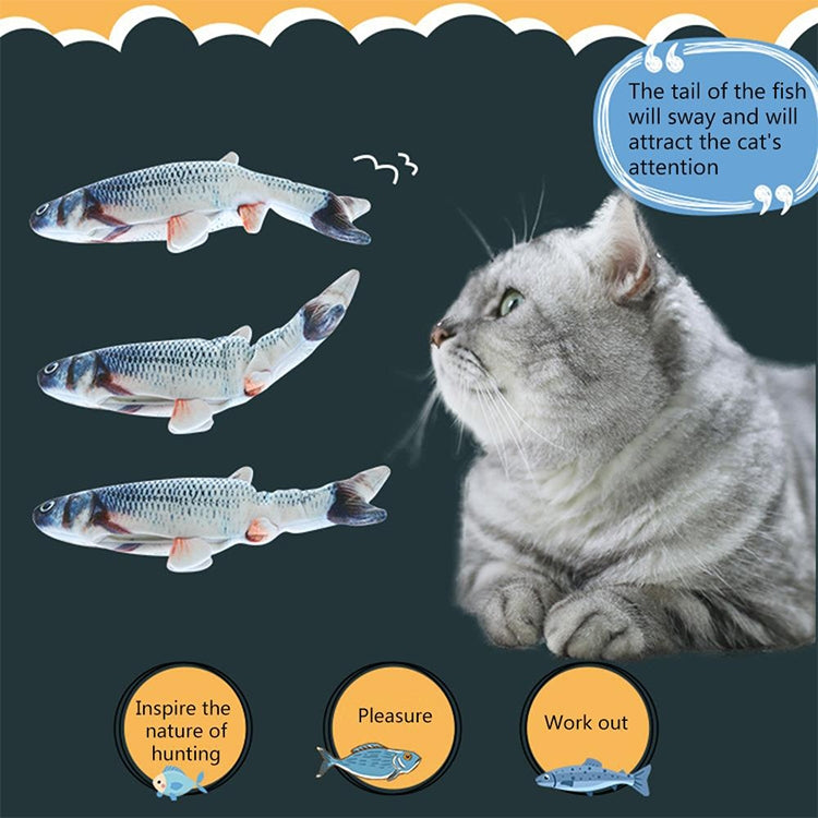 USB Charging Pet Simulation Fish Electric Cat Interactive Toy, Size：30cn, Size: 30cm (Black Grass Carp), Size: 30cm (Salmon), Size: 30cm (Yellow Carp), Size: 30cm (Silver Dragon Fish), Size: 30cm (Clownfish), Size: 30cm (Golden Dragon)                 ...