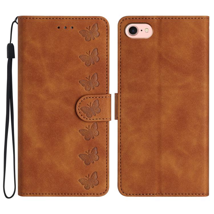 Seven Butterflies Embossed Leather Phone Case, For iPhone 16e / 17e, For iPhone 17 Pro Max, For iPhone 17 Pro, For iPhone 17, For iPhone Air, For iPhone 16 Pro Max, For iPhone 16 Pro, For iPhone 16 Plus