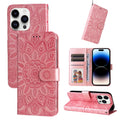 Embossed Sunflower Leather Phone Case, For iPhone 15 Pro Max, For iPhone 15 Pro, For iPhone 15 Plus, For iPhone 15
