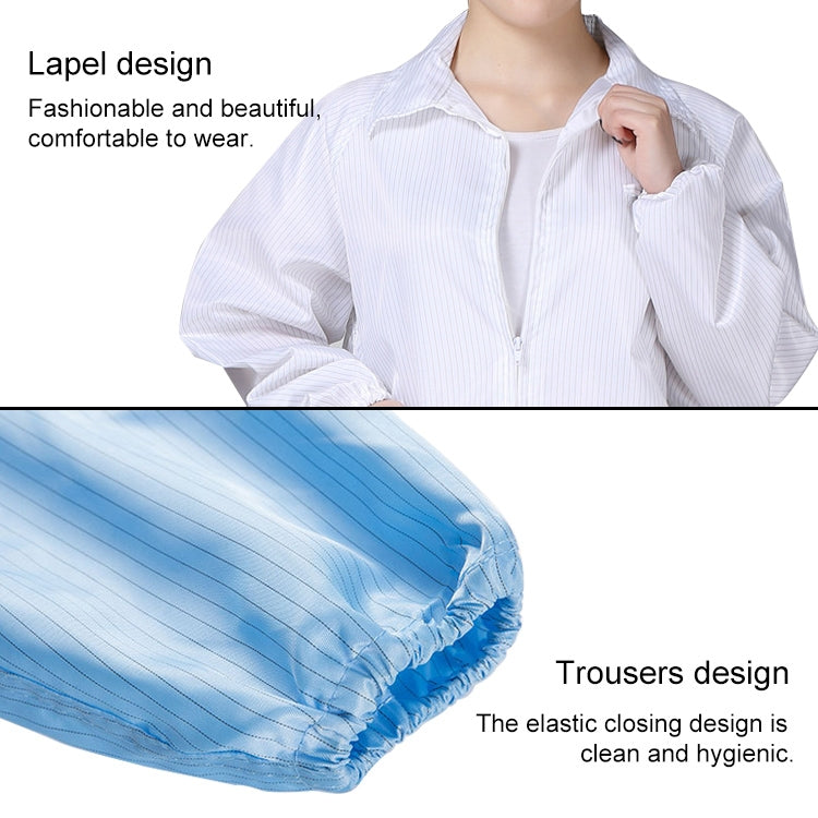 Anti Static Split Lapel Dustless Clothing Food Protection Stripe Clean Clothes, S, M, L, XL, XXL, XXXL, XXXXL, XXXXXL