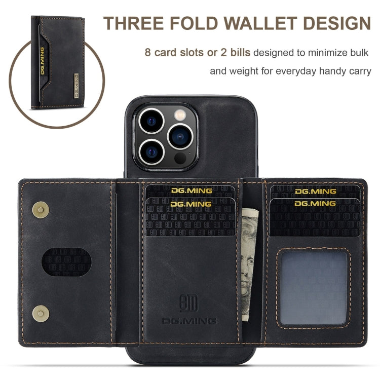 DG.MING M2 Series 3-Fold Card Bag Wallet Leather Phone Case, For iPhone 15 Pro Max, For iPhone 15 Pro, For iPhone 15 Plus, For iPhone 15