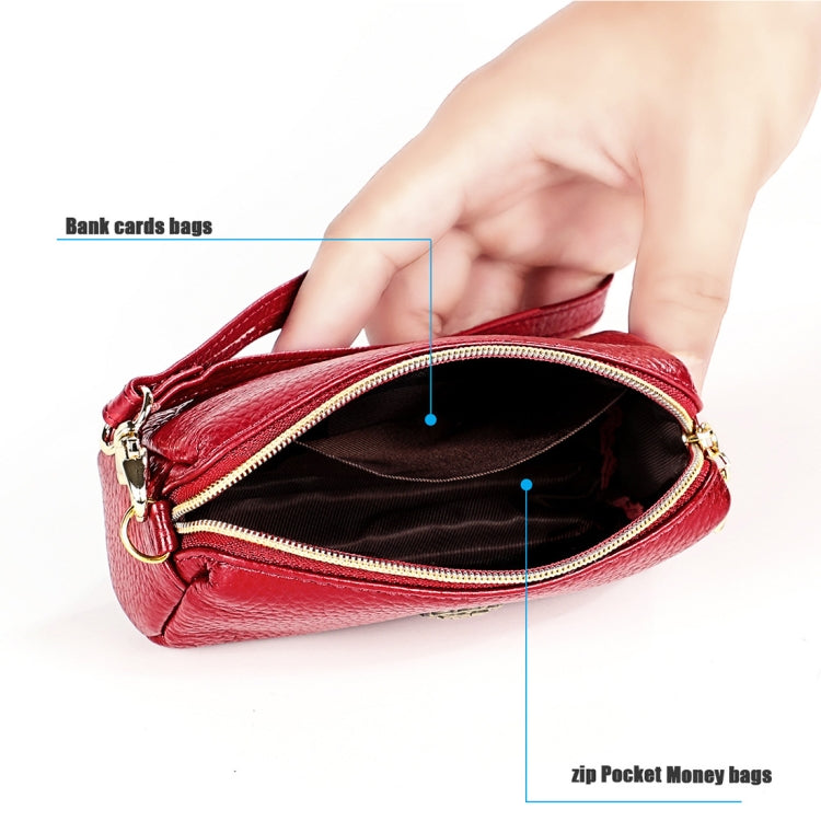 2033 Lady Portable Zipper Leather Wallet Purse Small Cosmetic Bag with Lanyard