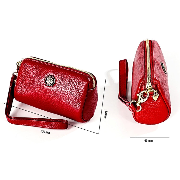 2033 Lady Portable Zipper Leather Wallet Purse Small Cosmetic Bag with Lanyard