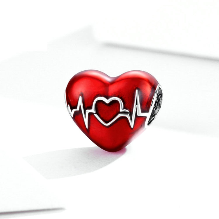 S925 Sterling Silver Pendant Love Heartbeat Red Love Heart Line Illustration Beads DIY Bracelet Necklace Accessories
