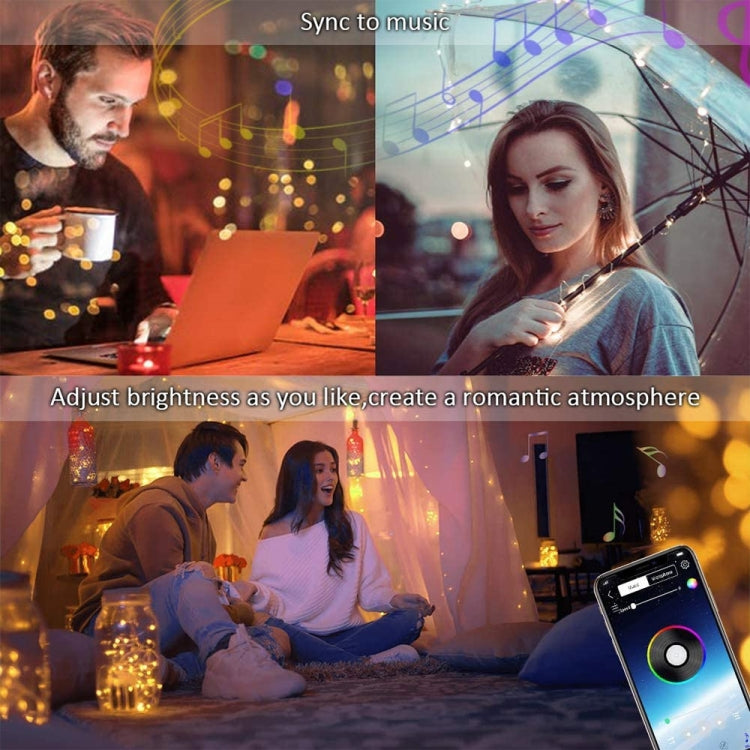 RGB USB  LED Copper Wire Light String Holiday Decoration Light String Bluetooth Mobile APP Control, 2m 20 LED, 5m 50 LED, 10m 100 LED, 12m 120 LED, 15m 150 LED, 20m 200 LED